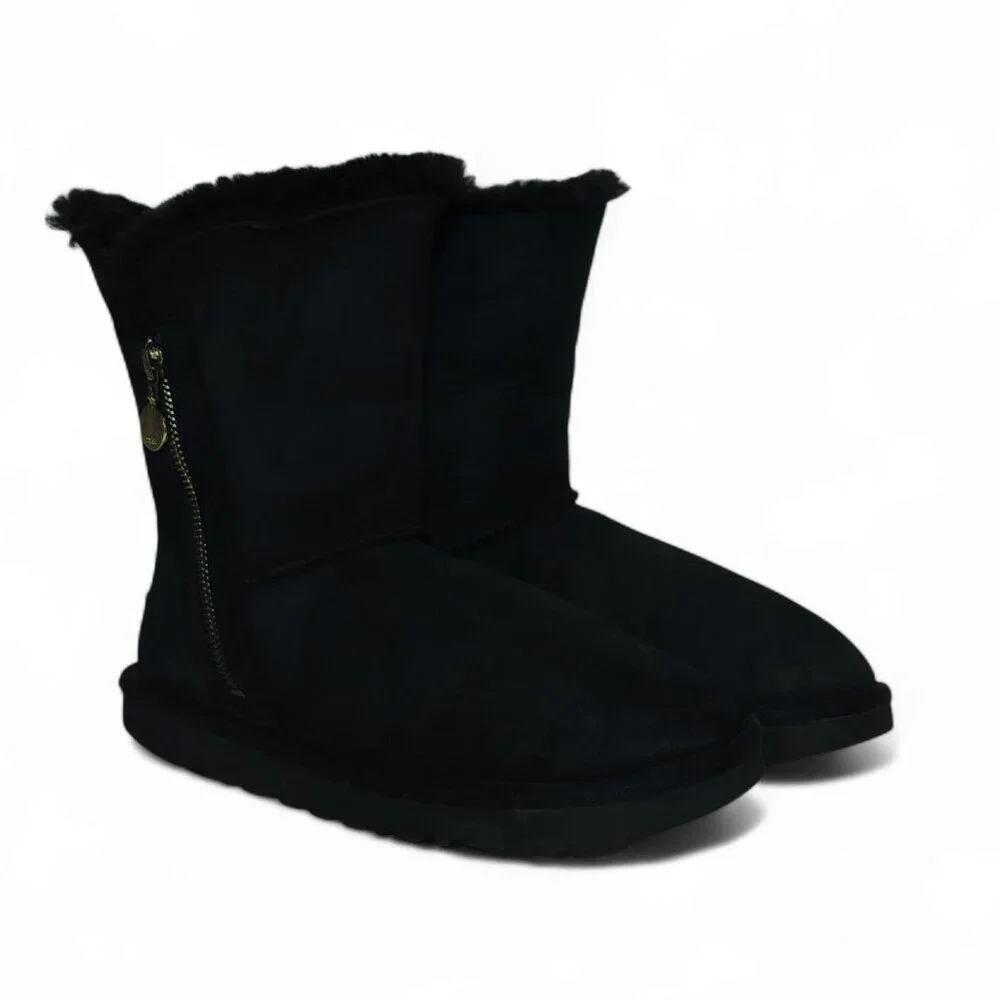 UGG Bailey Zip Short Boot Black Suede Shearling Fur Lined Boots Women’s Size 8